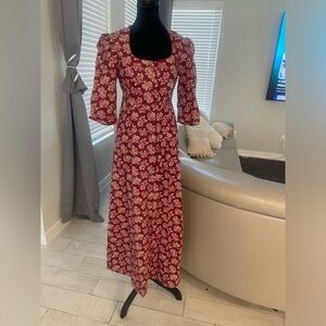 Recollections vintage prairie cotton floral print waist belt maxi day dress S